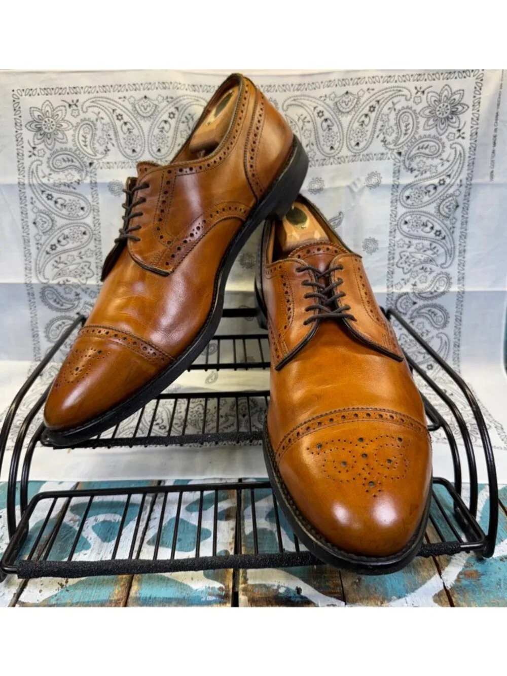 Allen Edmonds Sanford Tan Leather Brogue Oxfords Dress Shoes Size 14A